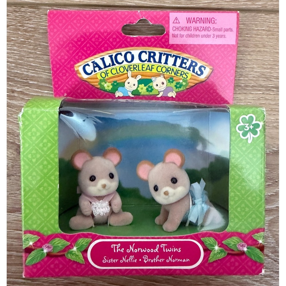 Calico Critters Norwood Twins Nellie Norman CC1636 Mouse Babies NIB Retiredc